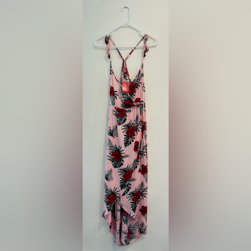 NWT GUESS Jaydee Maxi Wrap Dress Pink Bahama Floral Size M